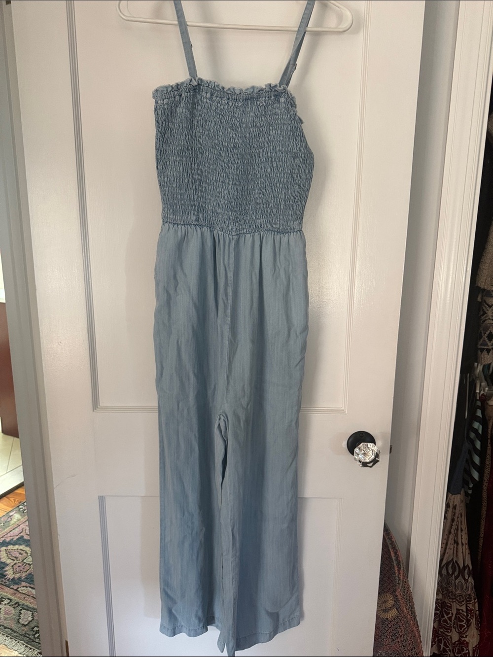 Dear John Light Blue Smocked Strap Jumpsuit